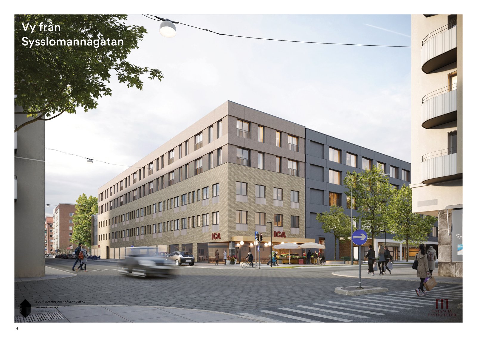 Vy från Sysslomannagatan över tillbyggnaden i Kv Sigrun, Uppsala.